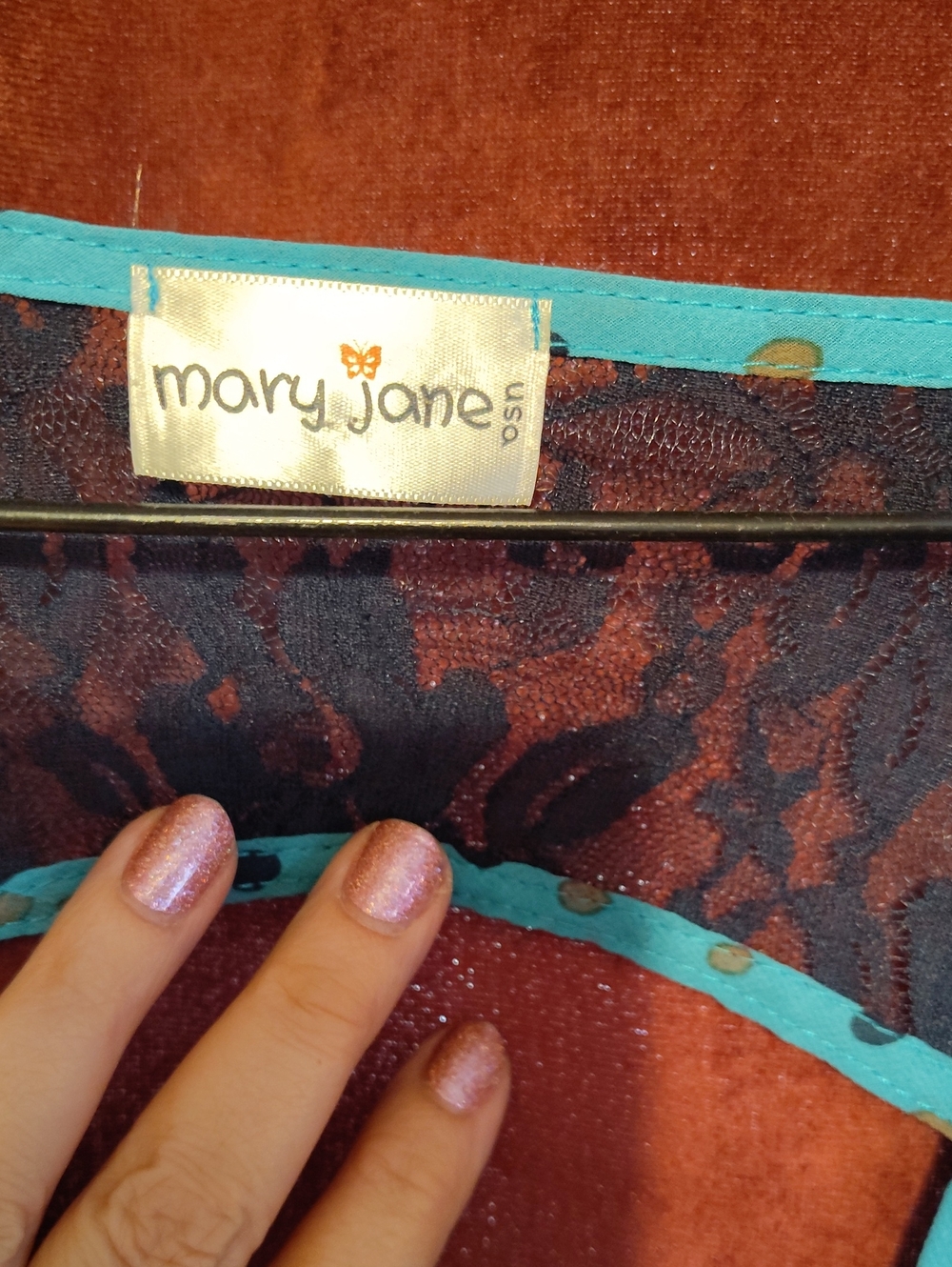 Mary Jane Teal Dress with Black Polka Dots - Picture 2 of 5